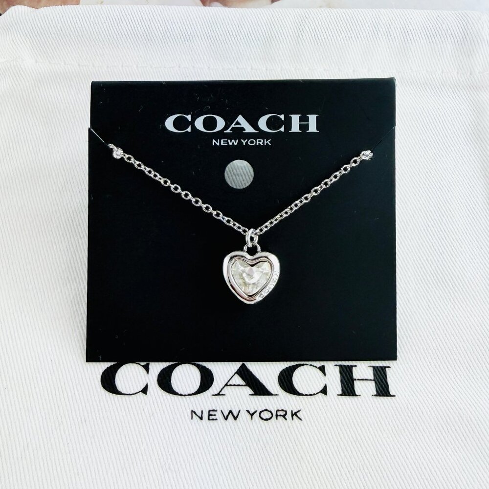 New Coach crystal heart silver necklace